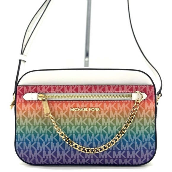 Michael Kors Jet Set Large Rainbow Signature Logo Crossbody Bag Rainbow - Picture 1 of 12